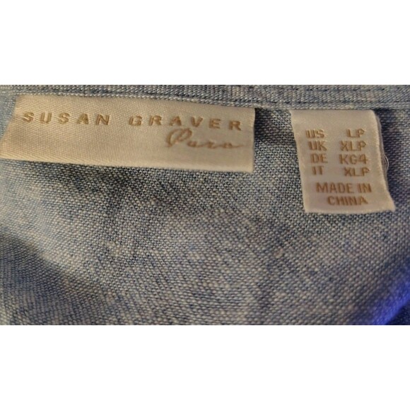 Susan Graver Pura Blouse Size LP Linen/Flax Blend Blue Tunic - Picture 2 of 10